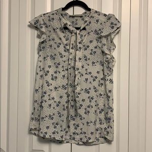 Floral tie Blouse, white & blue, Abercrombie